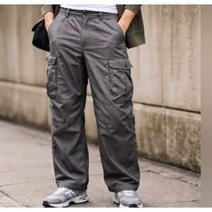 VTG Old Navy Men's Cargo Pants 30 X 29.5 Gray Nylon Utility Lined Y2K *Flaw Read